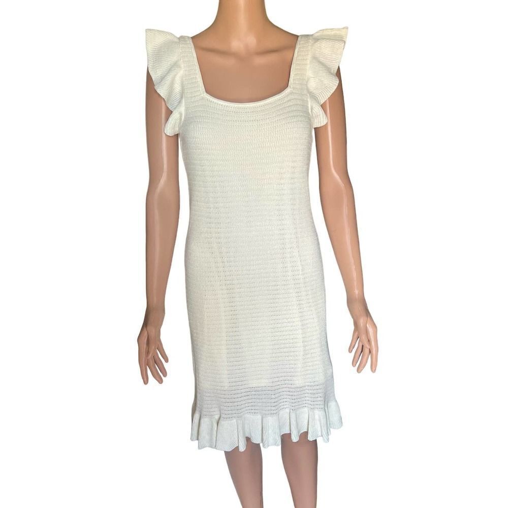 House of Harlow  fully lined sweater dress cream color with flutter sleeves